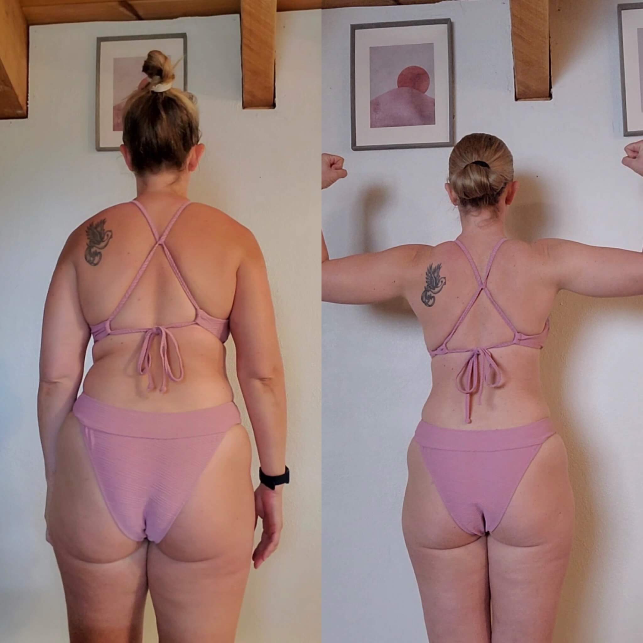 Bliss's clients showing of the pounds they lost and achieve their dream body