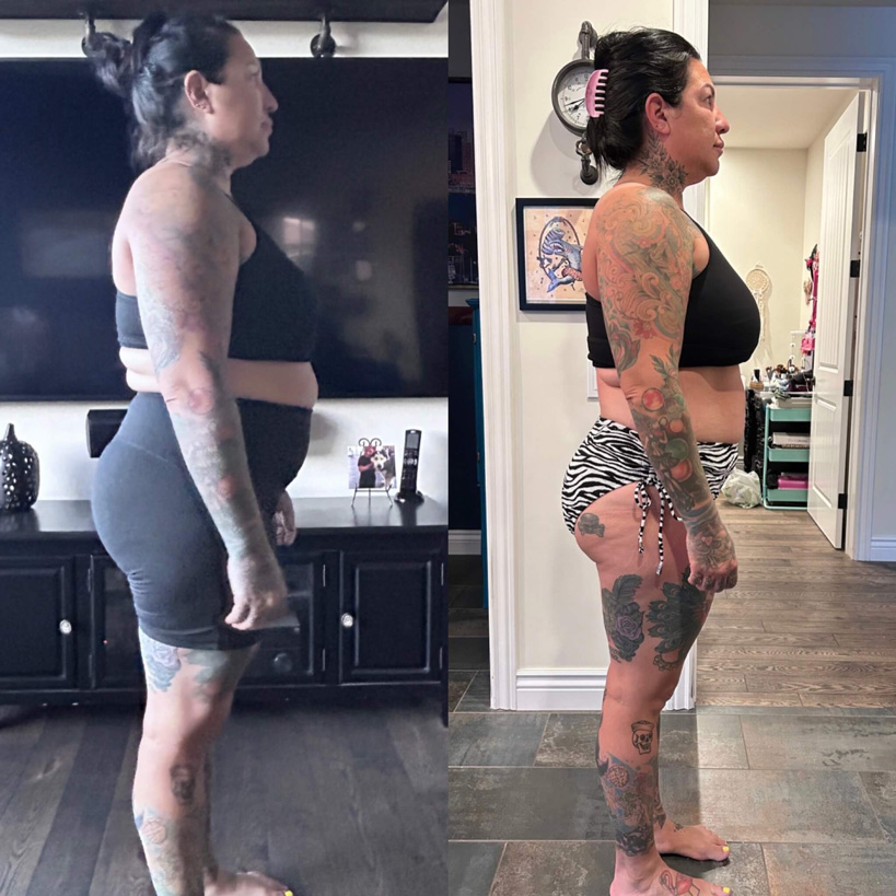 Bliss's clients showing of the pounds they lost and achieve their dream body