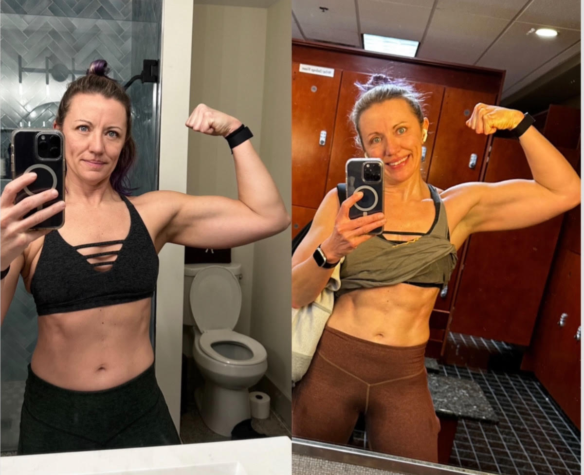 Bliss's clients showing of the pounds they lost and achieve their dream body