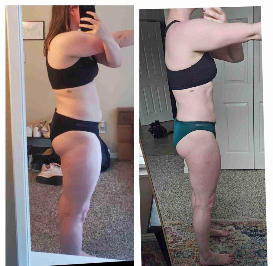 Bliss's clients showing of the pounds they lost and achieve their dream body