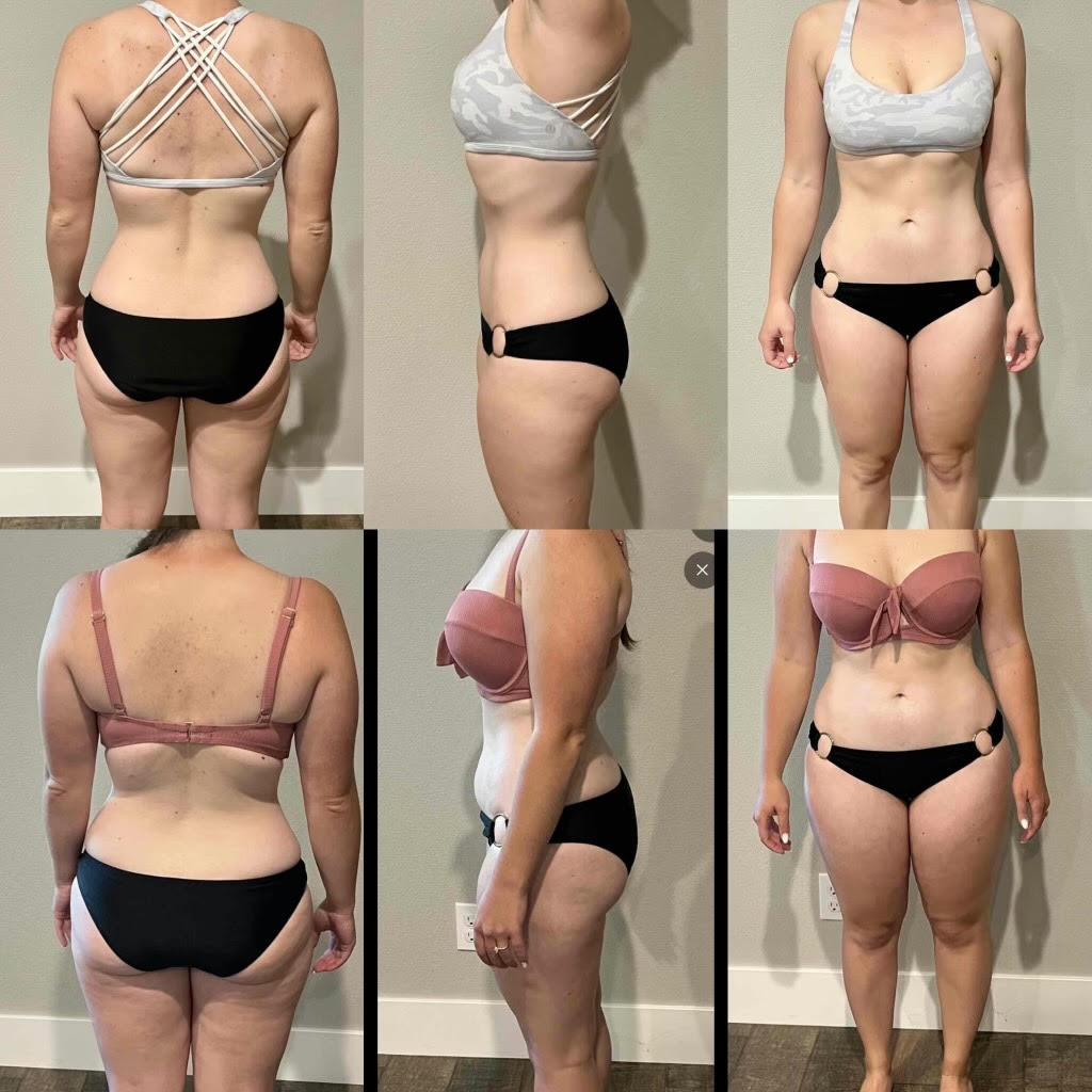 Bliss's clients showing of the pounds they lost and achieve their dream body