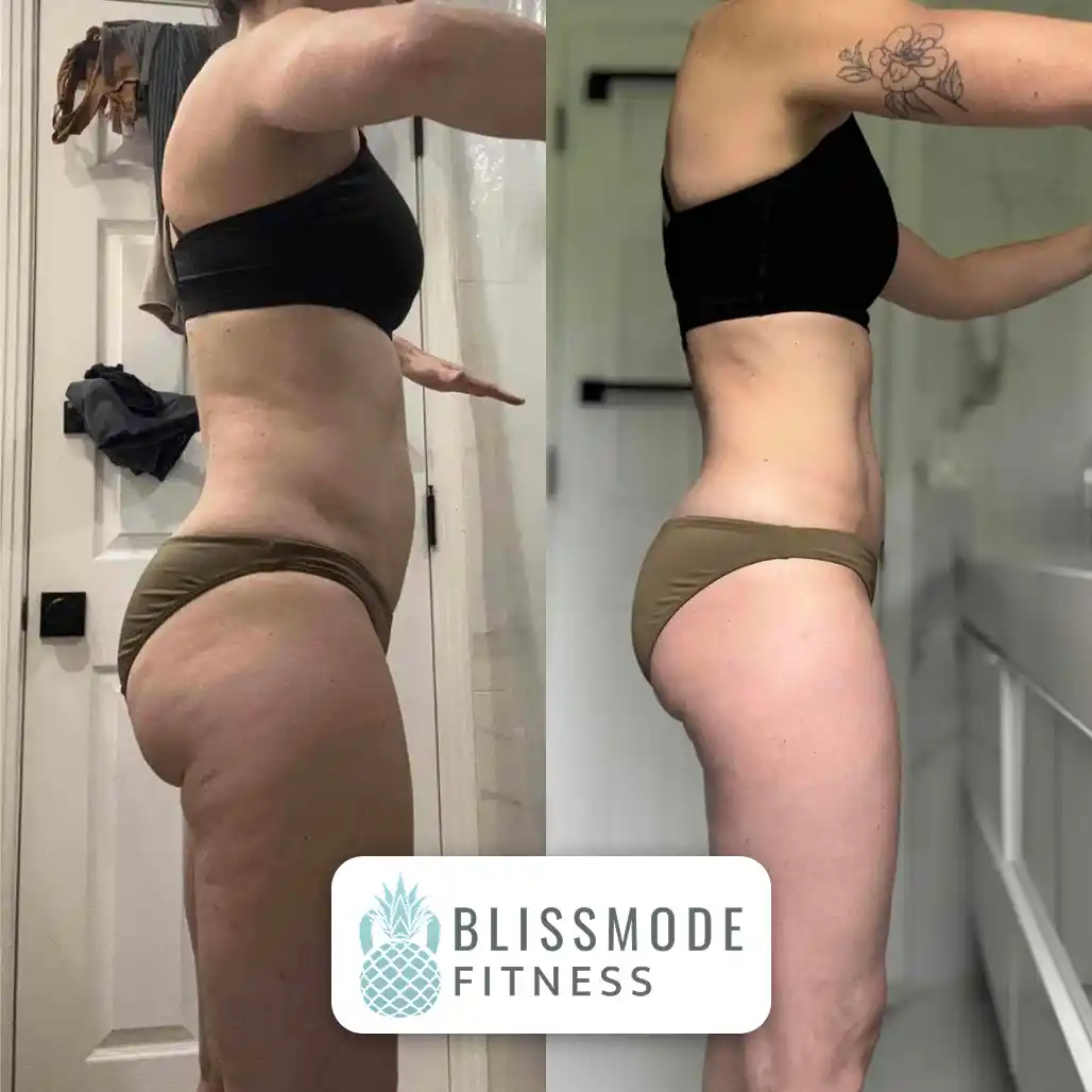 Bliss's clients showing of the pounds they lost and achieve their dream body