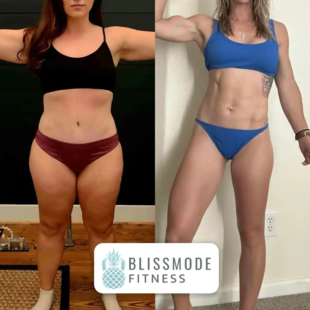 Bliss's clients showing of the pounds they lost and achieve their dream body
