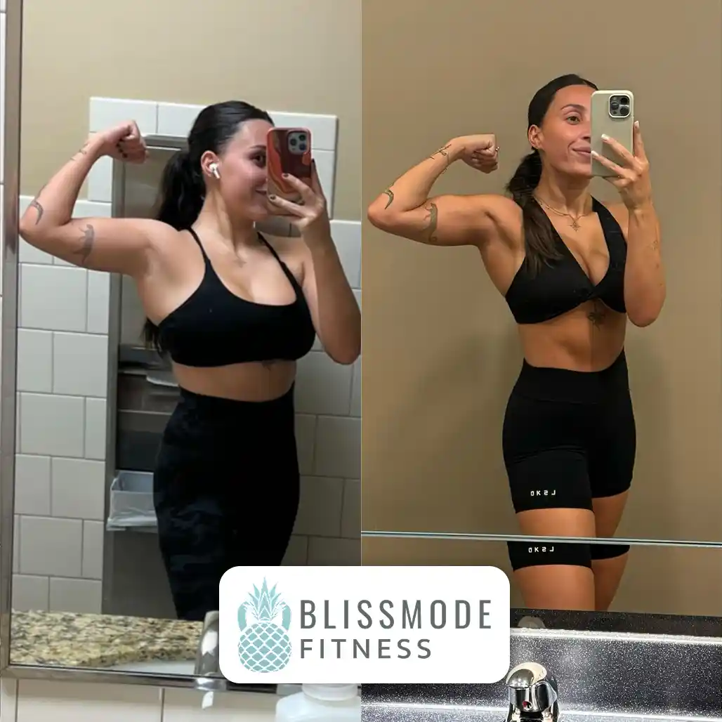 Bliss's clients showing of the pounds they lost and achieve their dream body